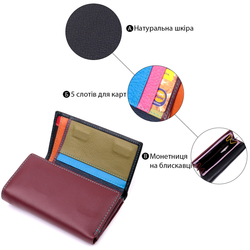 Місткий шкіряний гаманець у три складання для жінок (ST Leather) Київ - фото 8