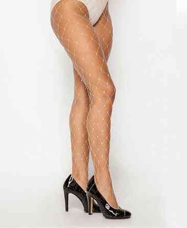 Колготки в сетку с камнями женские one size бежевый Киев