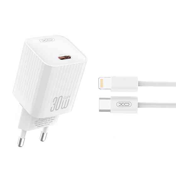 Мережевий зарядний пристрій XO L148 PD30W Single USB-C + Lightning кабель білий Львів