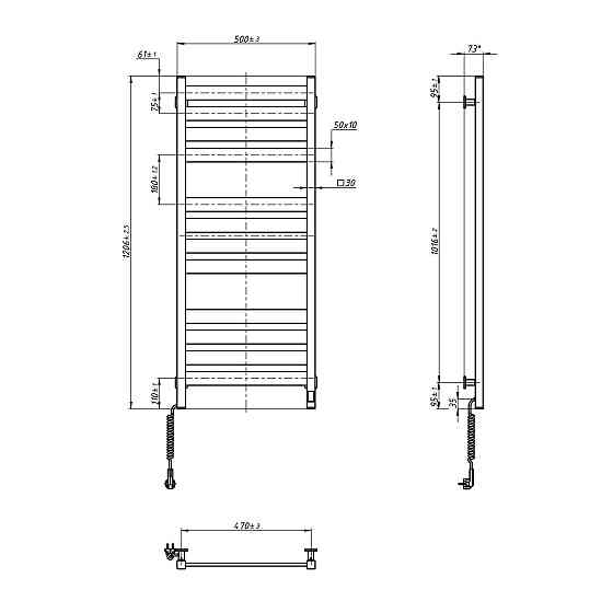 Сушарка для рушників Largo 500х1200 Sensor з Wi-Fi, ліва з таймером, білий оксамит Київ