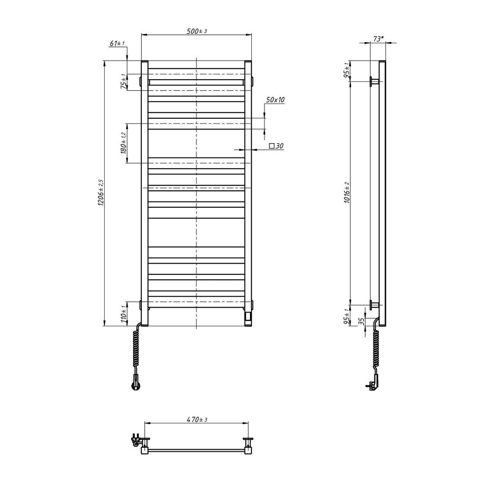 Сушарка для рушників Largo 500х1200 Sensor з Wi-Fi, ліва з таймером, білий оксамит Київ - фото 6