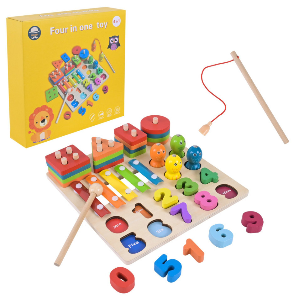 Дитяча дерев’яна іграшка "4 в 1" C9404 рибалка, ксилофон Вінниця - фото 1