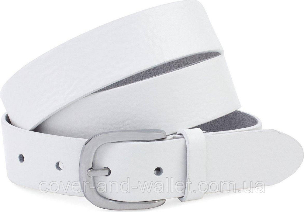 Широкий жіночий шкіряний ремінь білого кольору PS Leather 35 мм Київ - фото 1