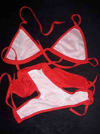 Купальник зі шторками роздільний без поролону one size червоний Київ