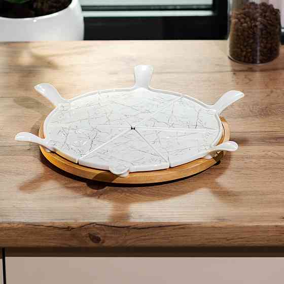 Yiwu Тарілка для піци 28 см порцелянова з бамбуковою підставкою, що обертається, секційна Коломыя