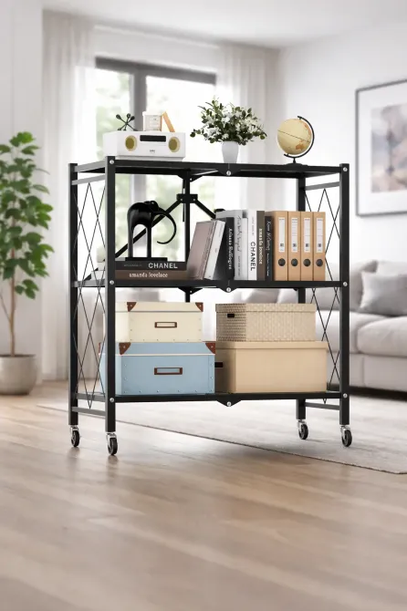 Стеллаж трехъярусный универсальный из нержавеющей стали/ Раскладной органайзер-стеллаж 66x34x88 см Коломия - фото 1