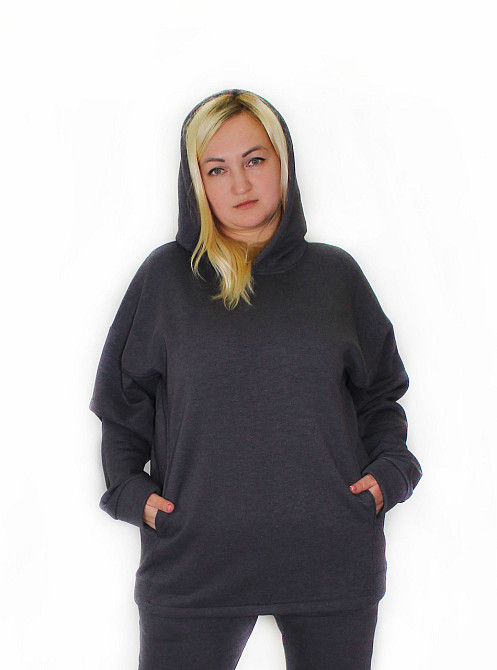 Женское худи на флисе батал Серый р 2XL/3XL Харьков - изображение 1