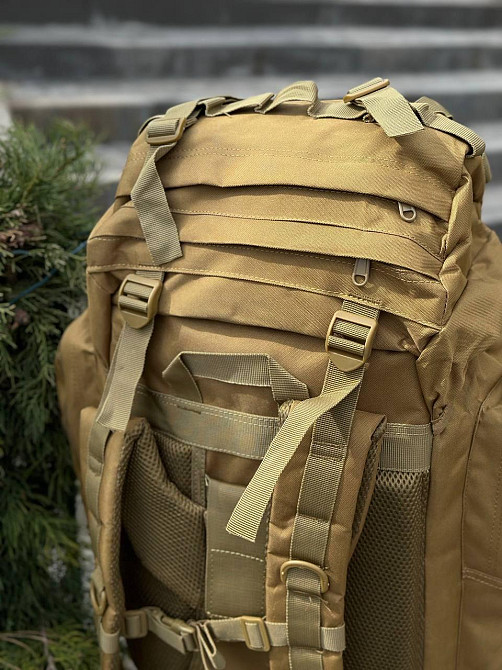 Військовий рюкзак койот з тканини оксфорд, водонепроникний, анатомічний, каркасний, 120 л Львів - фото 5