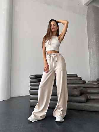 Женские базовые легкие брюки палаццо лён Беж, 46/48 Одесса
