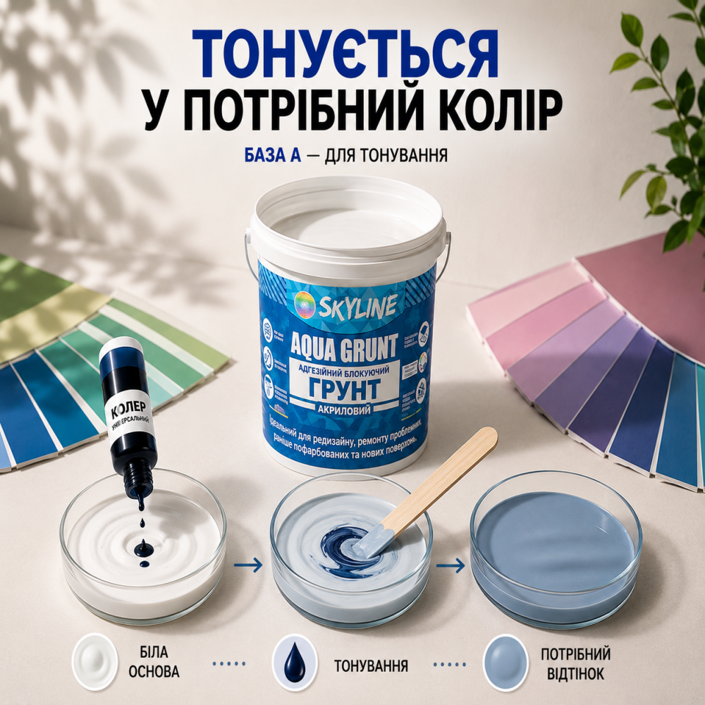 Ґрунтовка акрилова адгезійна блокувальна Skyline Aqua Grunt, біла, без запаху, для фарбованих поверхонь, 10 л Харків - фото 14