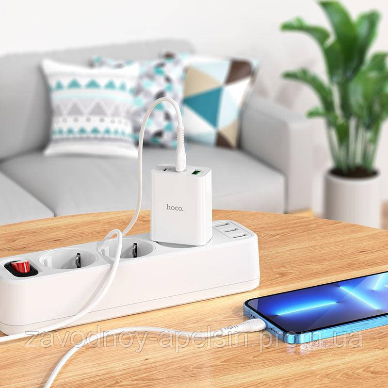 Мережевий адаптер Блок живлення 20 W USB + 2 TypeC PD (hoco) Одеса - фото 3