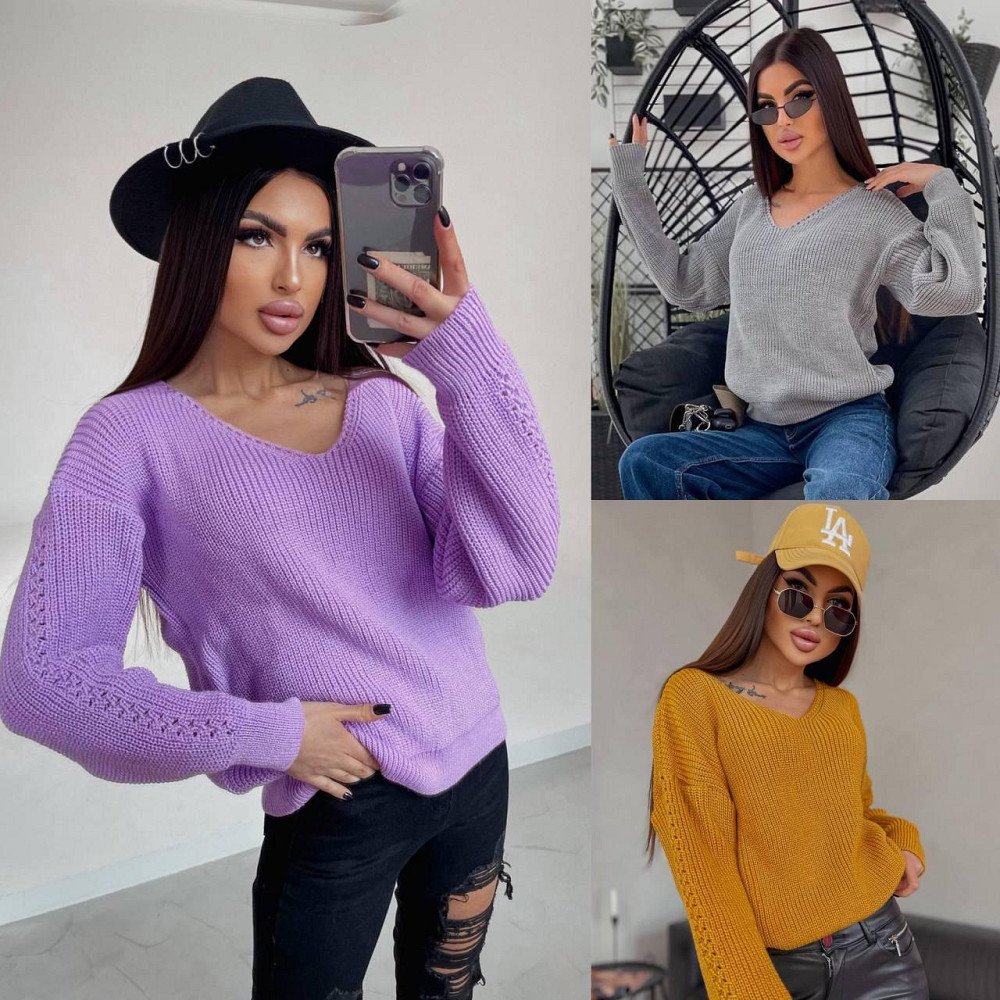 Жіночий модний светр однотонний з V-подібним вирізом. Київ - фото 5