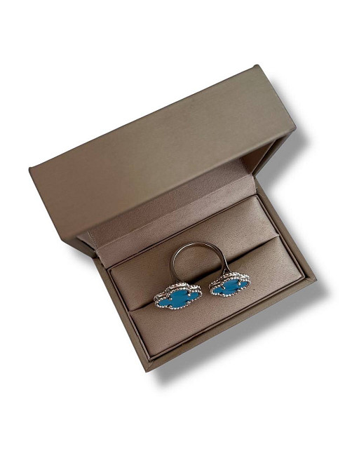 Van Cleef  кольцо в посеребрении / кольцо клевер голубое летнее Одесса - изображение 5