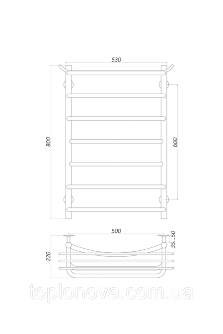 Полотенцесушитель Нержавейка UNIO 800x530-7 Зета с полкой Черновцы - изображение 3