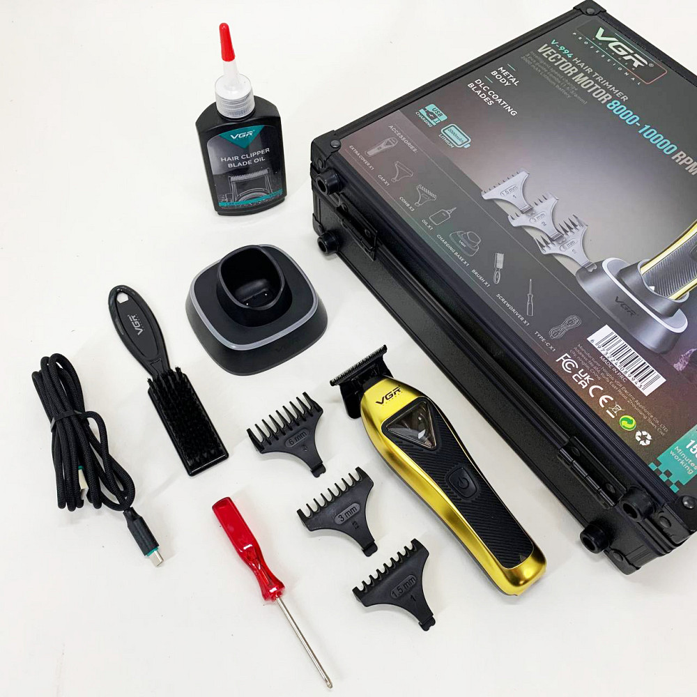 Професійна акумуляторна машинка для стрижки VGR, Машинка для стрижки волосся з різними насадками GN-55 Львів - фото 17