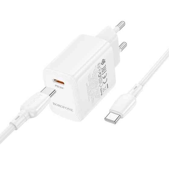 Мережевий зарядний пристрій з кабелем BOROFONE BN28 Fuente single port PD30W charger set (C to C) (EU) White Одеса
