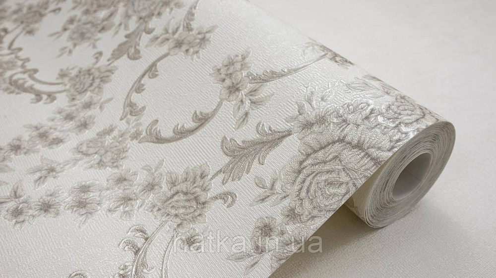 Шпалери метрові вінілові на флізеліні Sintra Classic класика квіти троянди завитки структурні бежеві срібло 445617 Київ - фото 3
