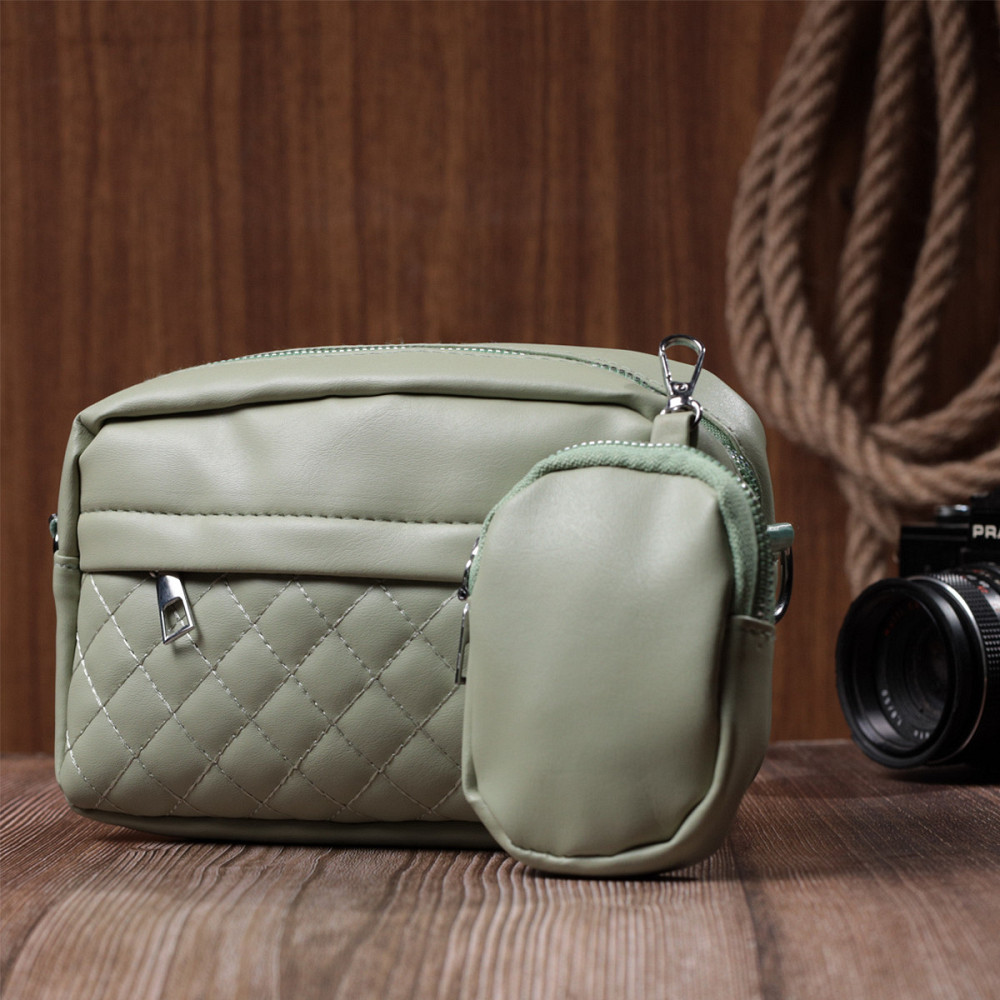 Стильна жіноча сумка крос-боді з монетницею з екошкіри Vintage 22797 Фісташковий Київ - фото 10