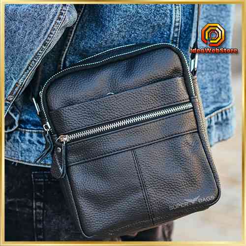 Чоловіча чорна шкіряна сумка-месенджер Tiding Bag Київ