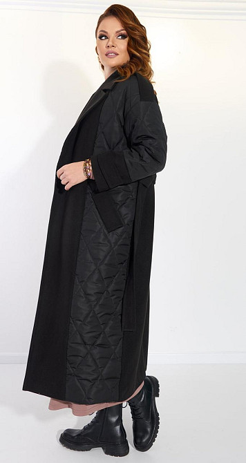 Комбіноване чорне пальто Київ - фото 4