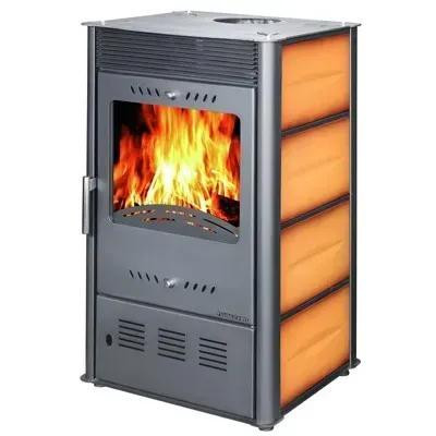Печь-камин на дровах Hosseven Rose 10 кВт стальная буржуйка с шамотной топкой панорамное стекло верхний дымоход Тернополь - изображение 1