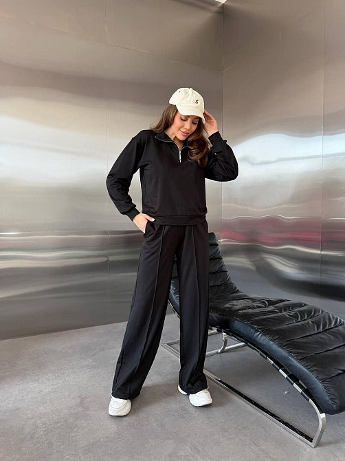 Жіночий костюм sport-chic з трикотажу 2-х нитка, високий комір, демісезон, чорний, розмір 46/48 Лубны - изображение 4