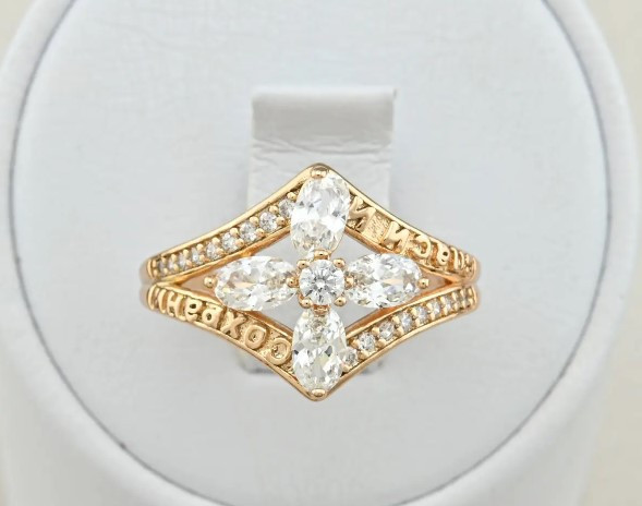 Кольцо Xuping 14272, 18 размер (ширина 13мм), белые фианиты, позолота РО Киев - изображение 3