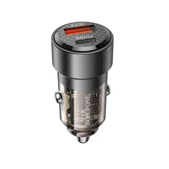 Автомобільний зарядний пристрій BOROFONE BZ20 Smart 38W dual port PD20W+QC3.0 Transparent, колір чорний BZ20TB Одеса