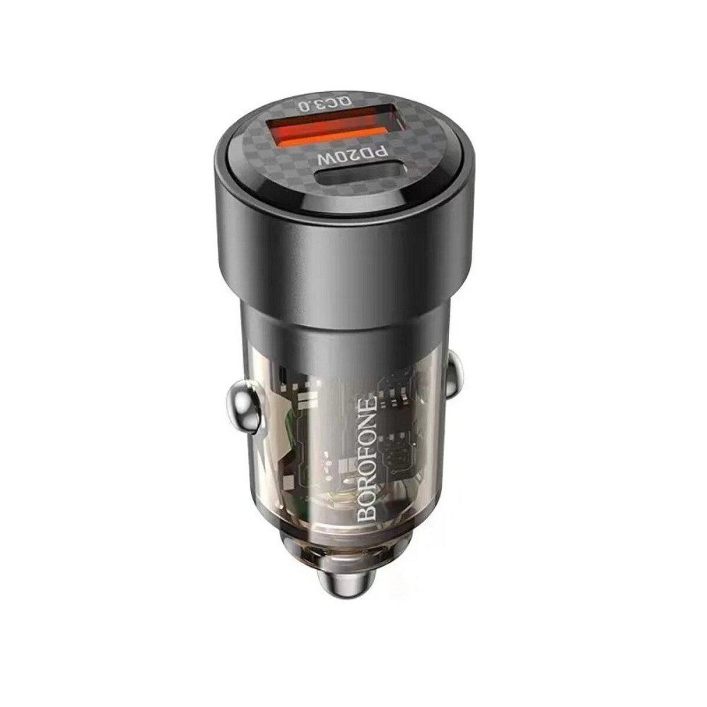 Автомобільний зарядний пристрій BOROFONE BZ20 Smart 38W dual port PD20W+QC3.0 Transparent, колір чорний BZ20TB Одеса - фото 1