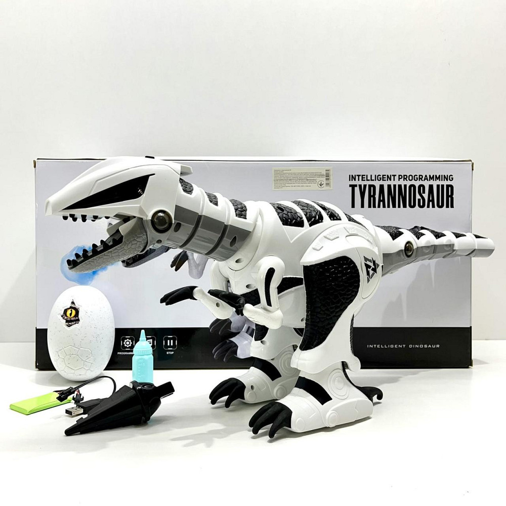 Робот-динозавр на радіокеруванні ходити танцює гарчити реагує на дотик з парою та підсвічуванням 59см Біло-чорний (K29) Чернігів - фото 1