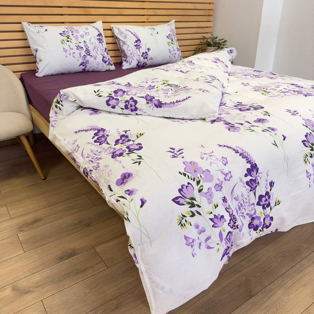 Полуторный комплект постельного белья Цветы 100% хлопок YouStar (Белый с фиолетовым) Сумы - изображение 3