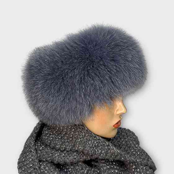 Хутряна пов'язка на голову жіноча з песця Сіро-Блакитний Харків