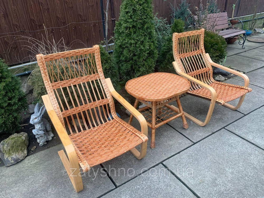 Крісла та журнальний столик, дерев'яні, плетені з лози Київ - фото 3