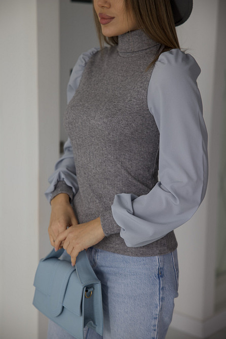 Женская элегантная кофта гольф в рубчик Dazy 50-52, Серый Киев - изображение 6