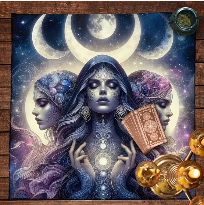 Скатертина для Таро з Трійцею Богинь 49×49 см | Алтарна тканина | Tarot Cloth Triple Goddess Київ - фото 1