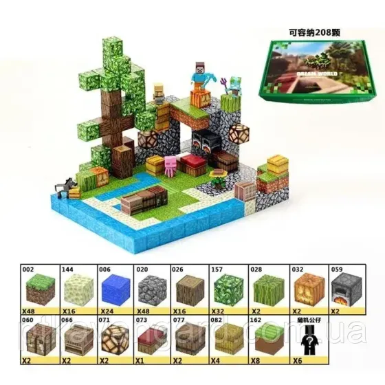 Магнітний конструктор Minecraft база біля річки 212 магнітних блоків + 6 фігурок Dream World LZCK 017 Хмельницький