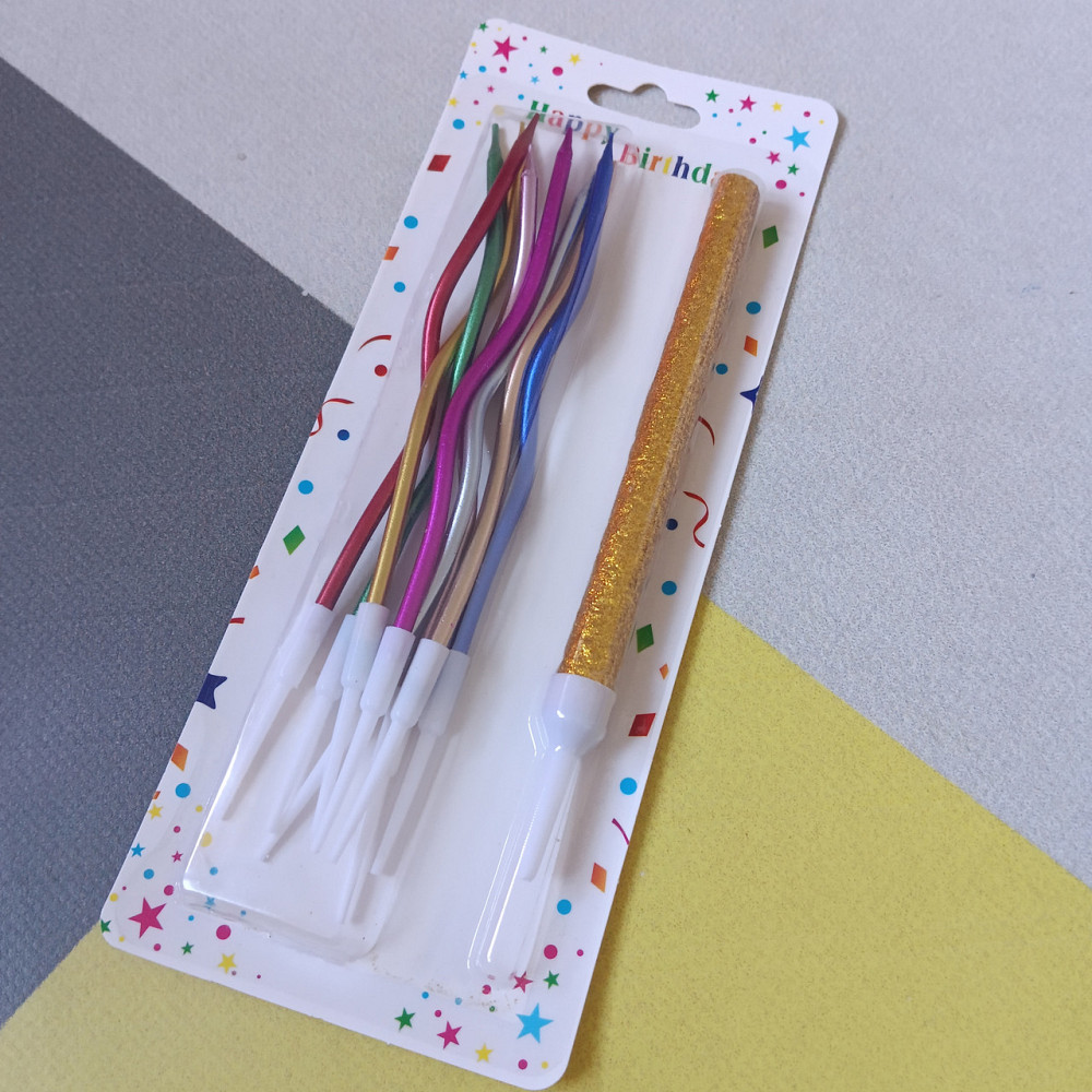 Свічки для торта "хвилясті" 8 шт. хром асорті з феєрверком Київ - фото 1