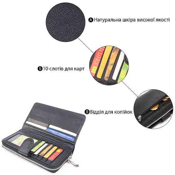 Вертикальний місткий гаманець зі шкіри унісекс ST Leather 19300 Чорний Київ
