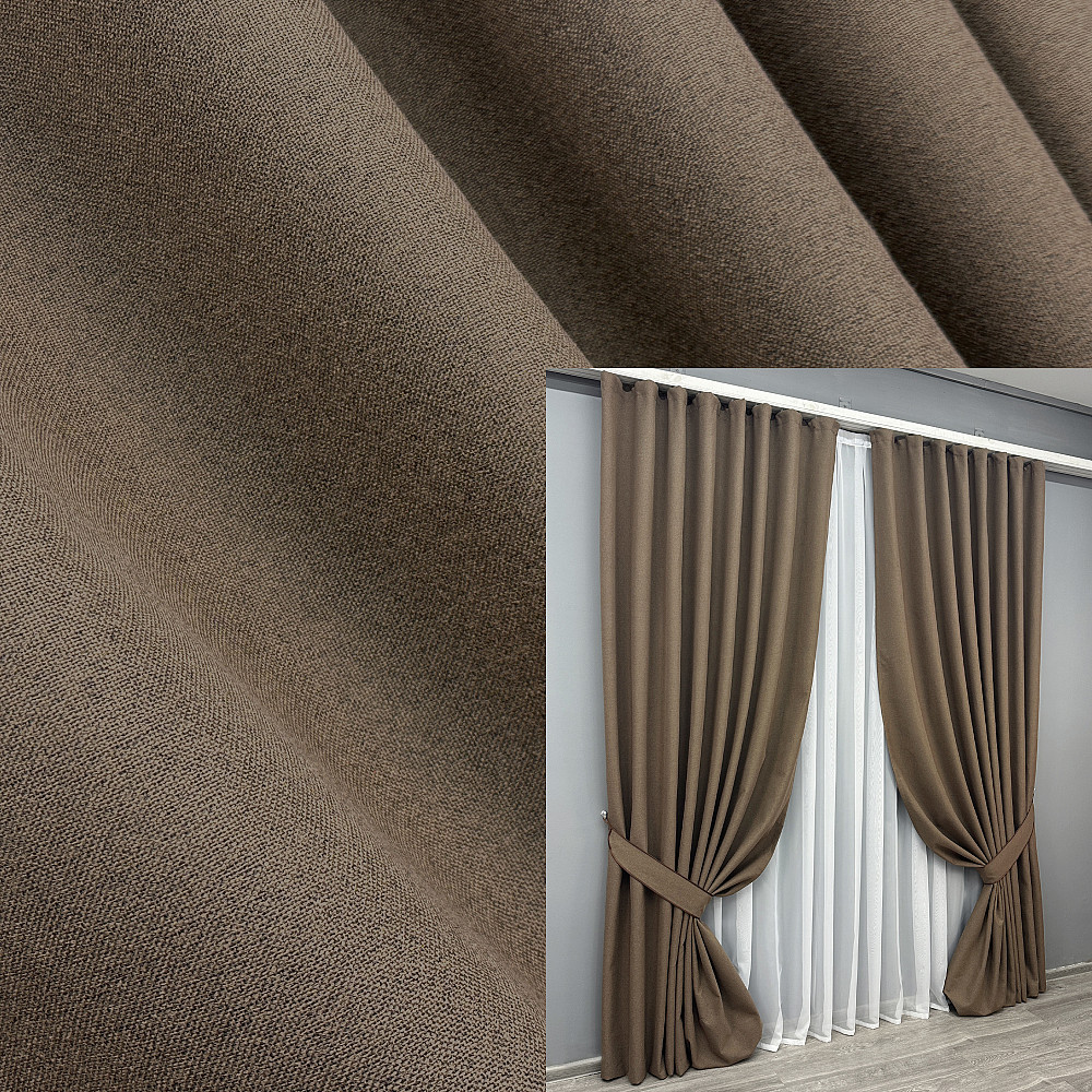 Комплект готових штор VR-Textil Блекаут двосторонній ASHEN NIGHT № 1854ш Коричневий 150х250 см 2 шт (39-976) Київ - фото 1