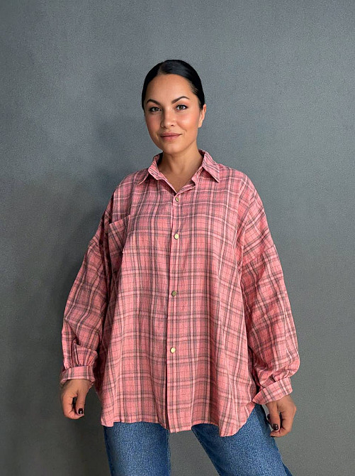 Сорочка жіноча A-N 7866 супероверсайз у клітинку широка, рожевий, one size Київ - фото 5