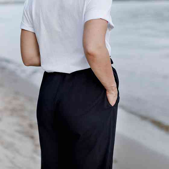 Широкі штани для вагітних з легкої тканини Чорні Київ