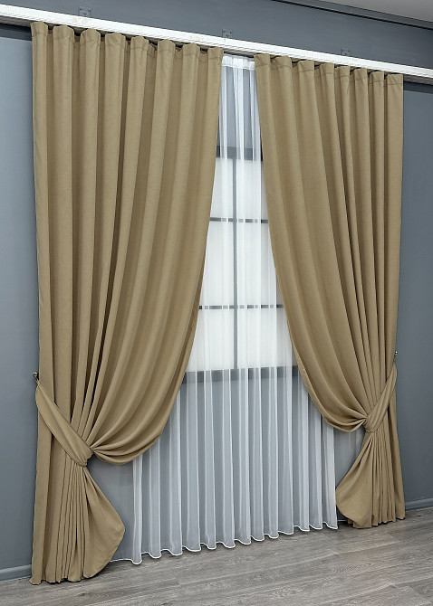 Комплект готових штор VR-Textil Мікровелюр Petek № 1515ш Пісочний 200х290 см 2 шт (32-526) Київ - фото 3