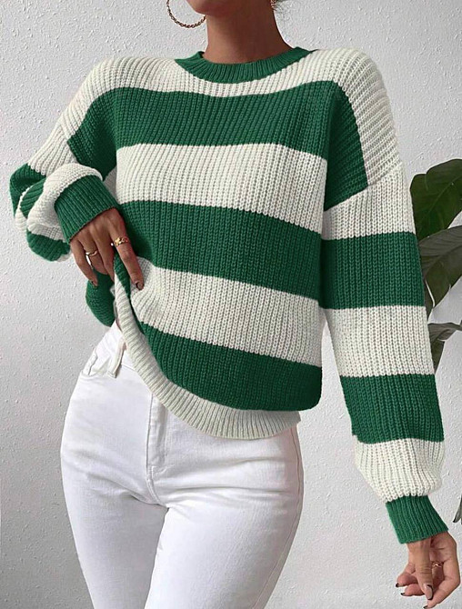 Женский повседневный базовый свитер ¦акрил/шерсть бело-зеленый Одесса - изображение 1