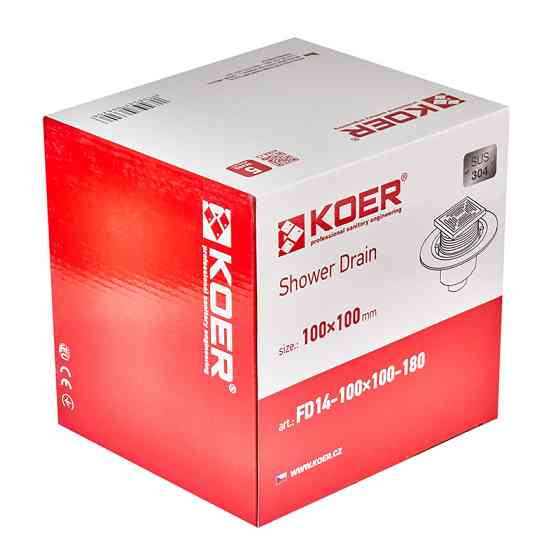 Трап для душа из нержавеющей стали SUS304 Koer FD14-100x100-180 с прямым отводом (AC0662) Харьков