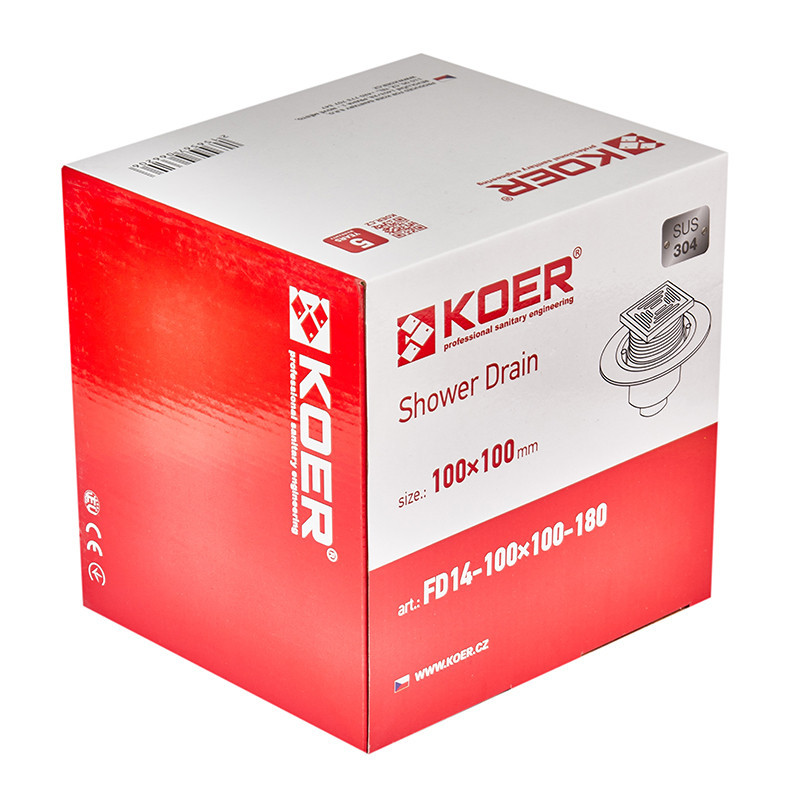 Трап для душа из нержавеющей стали SUS304 Koer FD14-100x100-180 с прямым отводом (AC0662) Харьков - изображение 3