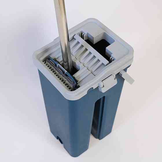 Швабра с ведром 11л с отжимом и 2 насадками Cleaning Mop, Синяя / Комплект для уборки швабра лентяйка и ведро / Швабра для мытья Киев
