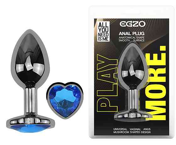 Анальна пробка з кристалом EGZO - Dark Silver Heart Plug Blue size M Sex Aura Київ