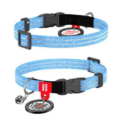 Ошейник для животных WAUDOG Re-cotton с QR паспортом, пластиковый фастекс XS голубой (16422) Винница