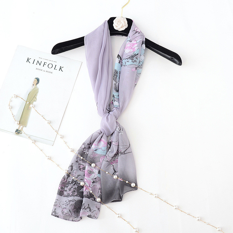 Шарф из шифона с птичками женский 145 на 48 см серый Киев - изображение 6