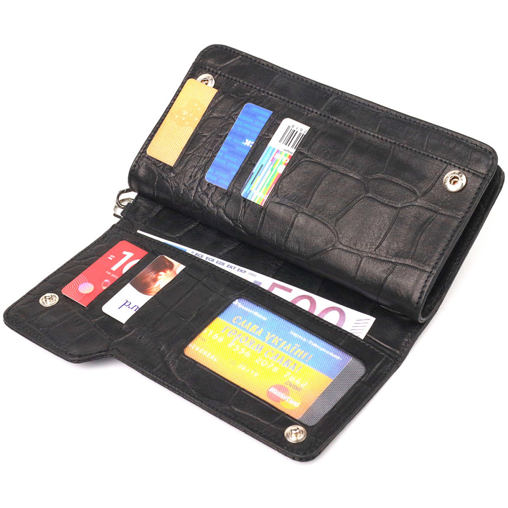 Якісне портмоне клатч із натуральної фактурної шкіри CANPELLINI 21543 Чорне Київ - фото 5